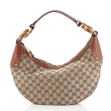 Gucci Bamboo Ring Half Moon Hobo GG Canvas Medium