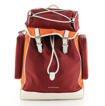 Burberry Double Pocket Drawstring Backpack Nylon with Leather Medium