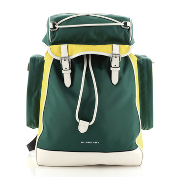 Burberry Double Pocket Drawstring Backpack Nylon with Leather Medium