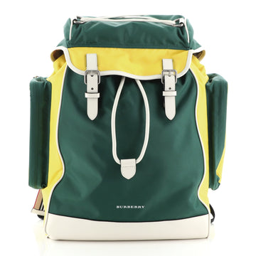 Burberry Double Pocket Drawstring Backpack Nylon with Leather Medium