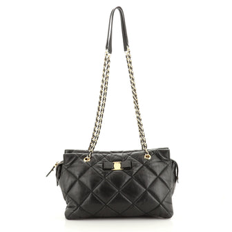 Salvatore Ferragamo Ginette Chain Shoulder Bag Quilted Leather Medium