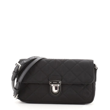 Prada Pushlock Flap Crossbody Bag Quilted Tessuto with Saffiano Small