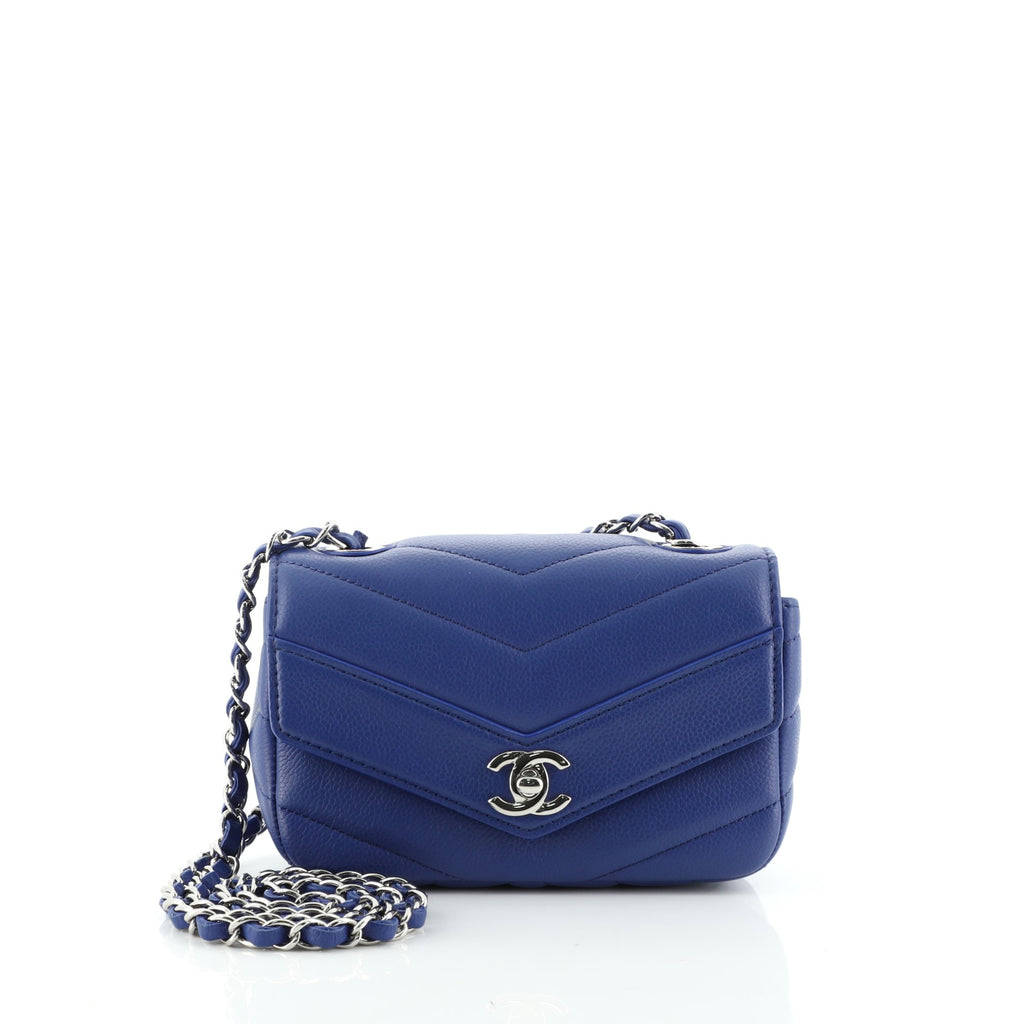 Chanel Data Center Envelope Flap Bag Chevron Caviar Mini Blue 5860128
