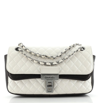 Chanel Bicolor Mademoiselle Lock Double Flap Bag Quilted Lambskin Medium