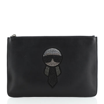 Fendi Karlito Pouch Crystal Embellished Leather Medium
