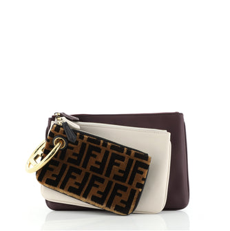 Fendi Triplette Pouch Set Calfskin with Zucca Velvet
