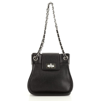 Chanel Mademoiselle Lock Accordion Shoulder Bag Leather Small