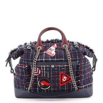 Chanel Crest Trip Bowling Bag Patch Embellished Tweed and Caviar Large
