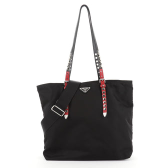 Prada New Vela Convertible Tote Tessuto with Studded Leather Medium