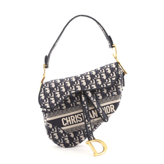 Christian Dior Saddle Handbag Logo Embroidered Oblique Canvas Medium