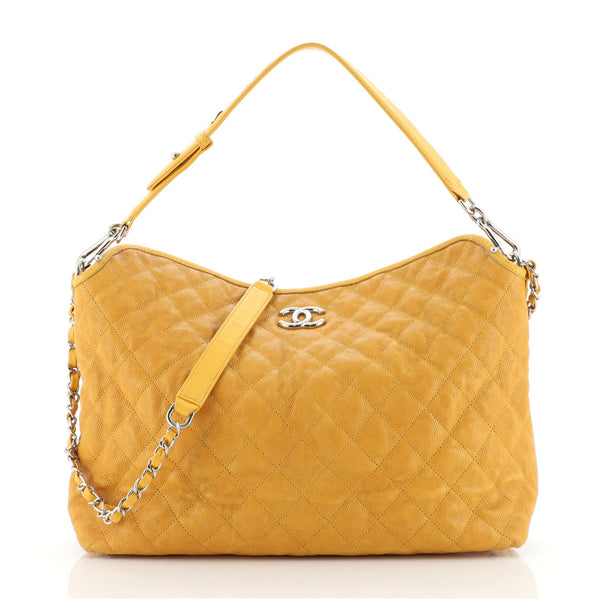 Chanel French Riviera Hobo Quilted Caviar Large Yellow 58674239
