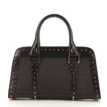 Fendi Vintage Satchel Zucchino Canvas and Studded Leather Large
