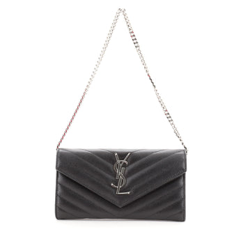 Saint Laurent Classic Monogram Short Chain Wallet Matelasse Chevron Leather Long