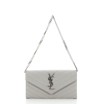 Saint Laurent Classic Monogram Short Chain Wallet Matelasse Chevron Leather Long