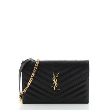 Saint Laurent Classic Monogram Wallet on Chain Matelasse Chevron Leather Small