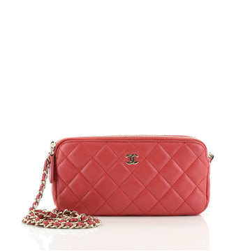 Chanel Double Zip Clutch with Chain Quilted Lambskin