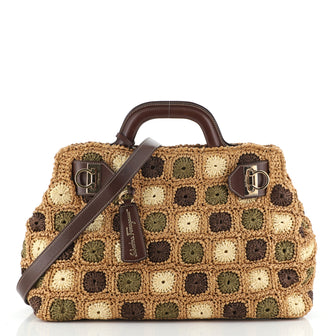 Salvatore Ferragamo Gancini Handle Tote Wicker and Leather Large