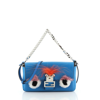 Fendi Monster Baguette Leather and Fur Micro