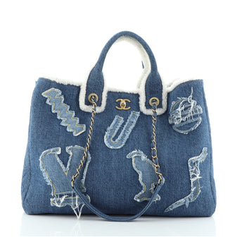 Chanel Egyptian Hieroglyph Tote Denim and Shearling