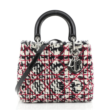 Christian Dior Lady Dior Bag Quilted Tweed with Patent Medium