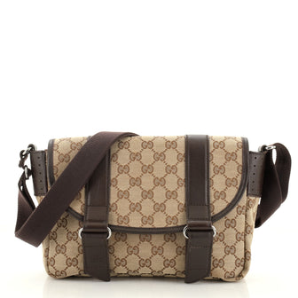 Gucci Belted Flap Messenger GG Canvas with Perforated Leather Small