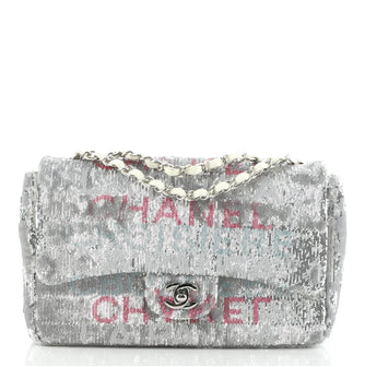 Chanel La Pausa Classic Single Flap Bag Sequin Embellished Satin Medium