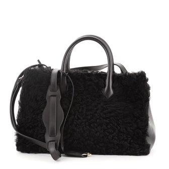 Balenciaga Padlock Nude Work Tote Fur with Leather XS