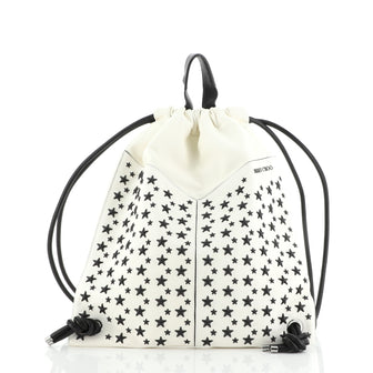 Jimmy Choo Marlon Biker Drawstring Backpack Star Studded Leather Medium