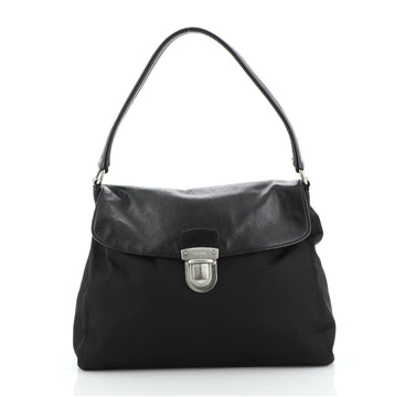 Prada Pushlock Flap Hobo Tessuto with Leather Medium