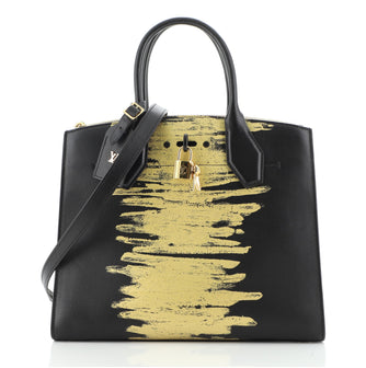 Louis Vuitton City Steamer Handbag Golden Light Print Leather MM