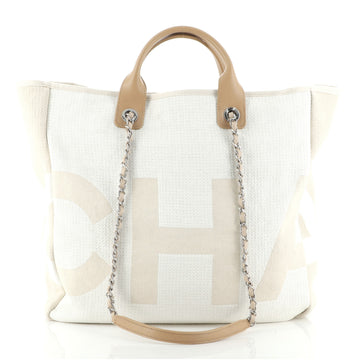 Chanel Logo Shopping Tote Printed Raffia Medium