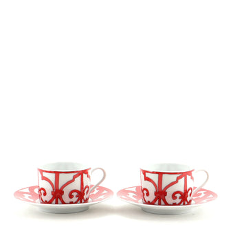 Hermes Balcon du Guadalquivir 4-Piece Teacup & Saucer Set Printed Porcelain