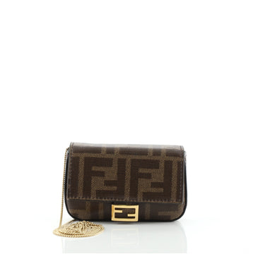 Fendi Chain Baguette Charm Bag Zucca Coated Canvas Nano