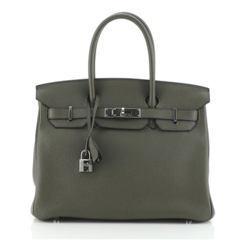 Hermes Birkin Handbag Green Togo with Palladium Hardware 30
