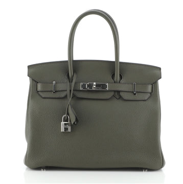 Hermes Birkin Handbag Green Togo with Palladium Hardware 30