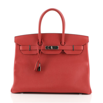 Hermes Birkin Handbag Red Epsom with Palladium Hardware 35