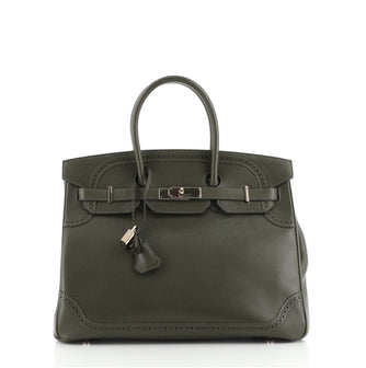 Hermes Birkin Ghillies Handbag Green Tadelakt with Permabrass Hardware 35