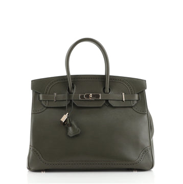 Hermes Birkin Ghillies Handbag Green Tadelakt with Permabrass Hardware 35