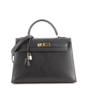 Hermes Kelly Handbag Black Ardennes with Gold Hardware 32