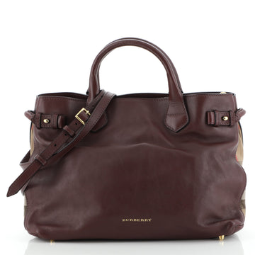 Burberry Banner Convertible Tote Leather and House Check Canvas Medium
