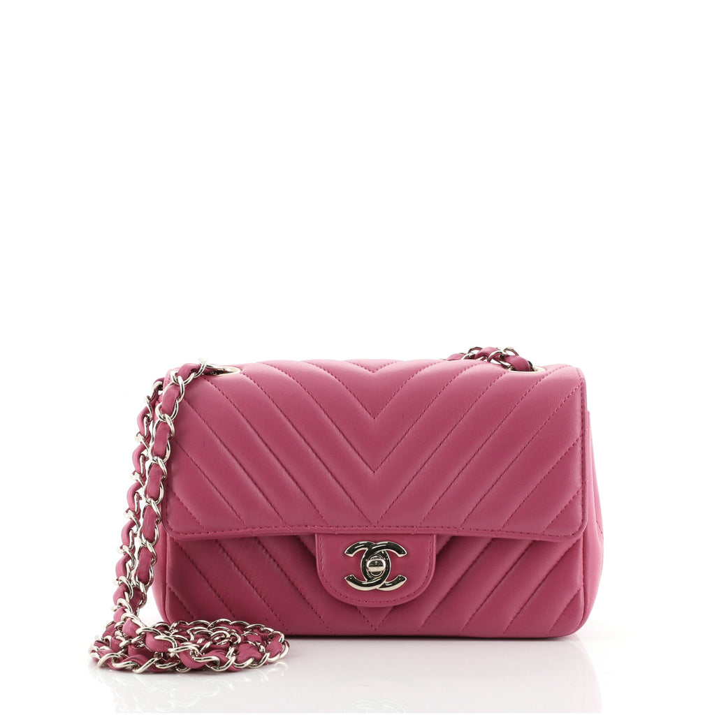 Chanel Classic Single Flap Bag Chevron Lambskin Mini Pink 586985