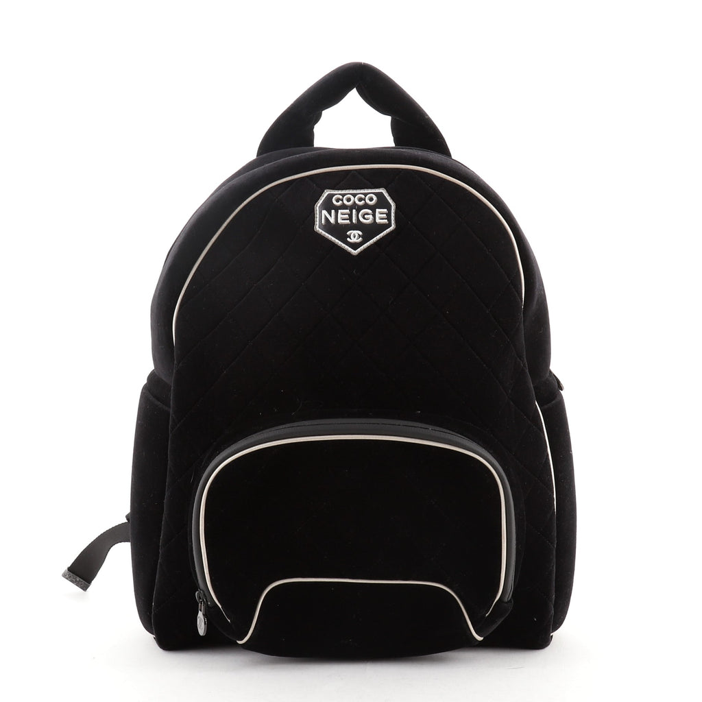 Chanel Coco Neige Front Pocket Backpack Quilted Velvet Black 586989