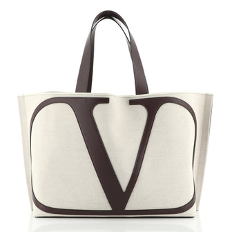 Valentino VLogo Tote Canvas with Leather Large