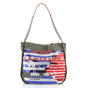 Chanel Cuba La Habana Chain Hobo Sequin Embellished Canvas Medium