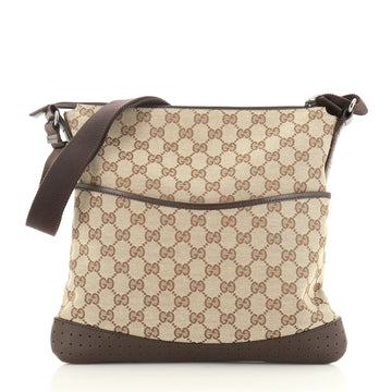 Gucci Zip Messenger Bag GG Canvas with Perforated Leather Medium