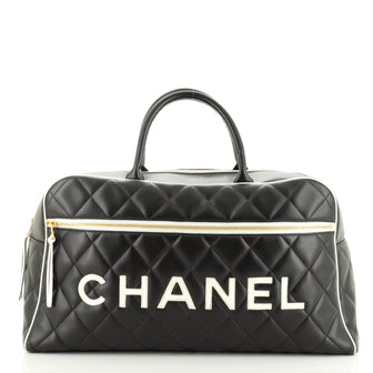 Chanel Vintage Logo Bowler Bag Quilted Lambskin Large