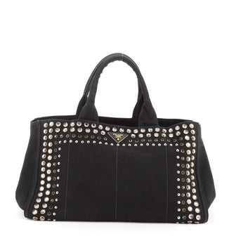 Prada Canapa Convertible Tote Rhinestone Embellished Canvas Large