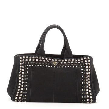Prada Canapa Convertible Tote Rhinestone Embellished Canvas Large
