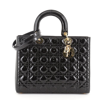 Christian Dior Lady Dior Bag Cannage Quilt Patent Large