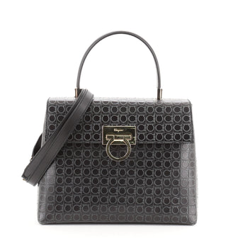 Salvatore Ferragamo Convertible Top Handle Bag Gancini Embossed Leather Medium